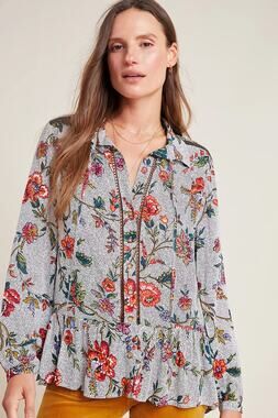 Anthropologie Maeve Janie Flounced Peasant Blouse Floral Boho Size 12 Flowy